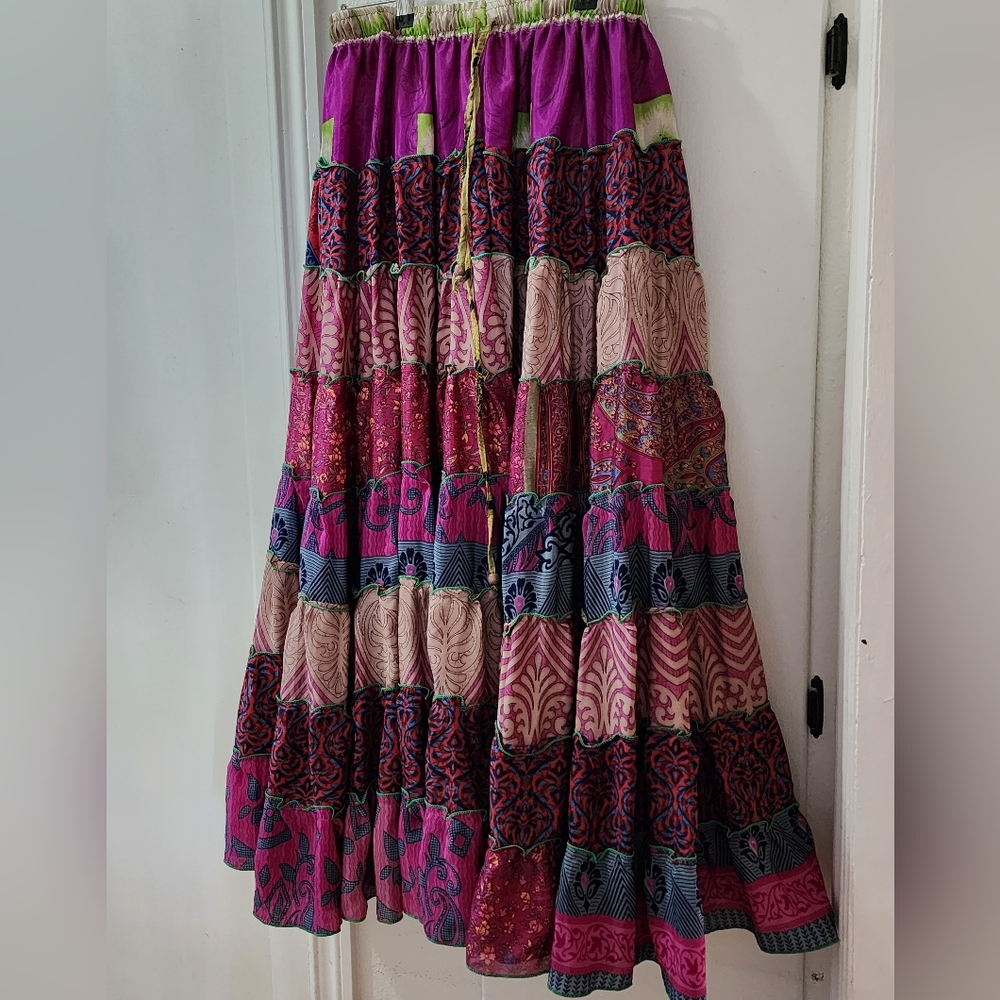Boho, Festival, Recycled Silk, Maxi Skirt